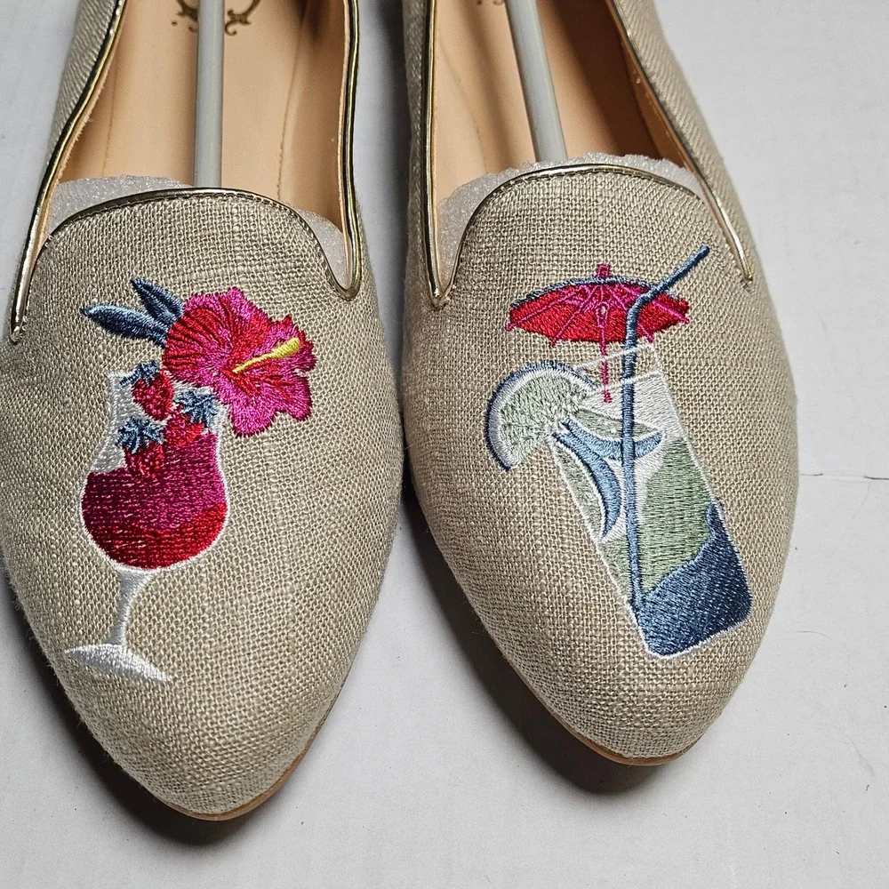 C. Wonder Carolina Khaki Cocktail Embroidered Loafers Flats A291213 Womens 6.5 W